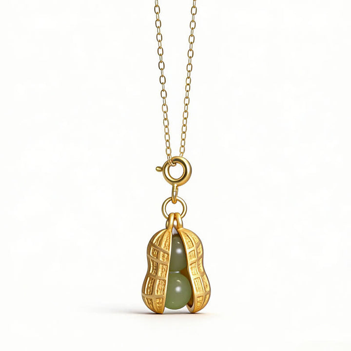 Buddha Stones Halskette mit Erdnussanhänger aus 925er Sterlingsilber, Hetian-Jade, Symbol für Wohlstand und Glück - image 9