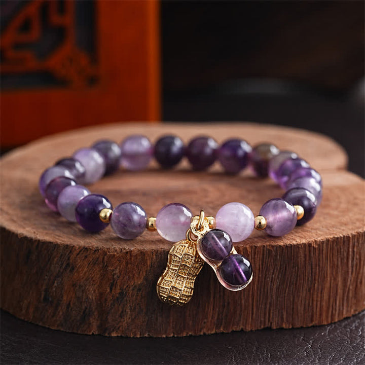 Buddha Stones Natürliches Amethyst-Erdnuss-Armband mit der Aufschrift „Gute Dinge geschehen“ – ein heilendes Armband - Amethyst (Handgelenkumfang 15-16 cm) - image 0
