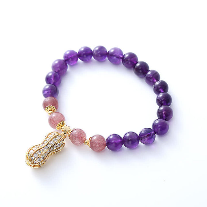 Buddha Stones Armband aus natürlichem Amethyst, Erdbeerquarz und Erdnuss – „Gute Dinge passieren“ - image 4