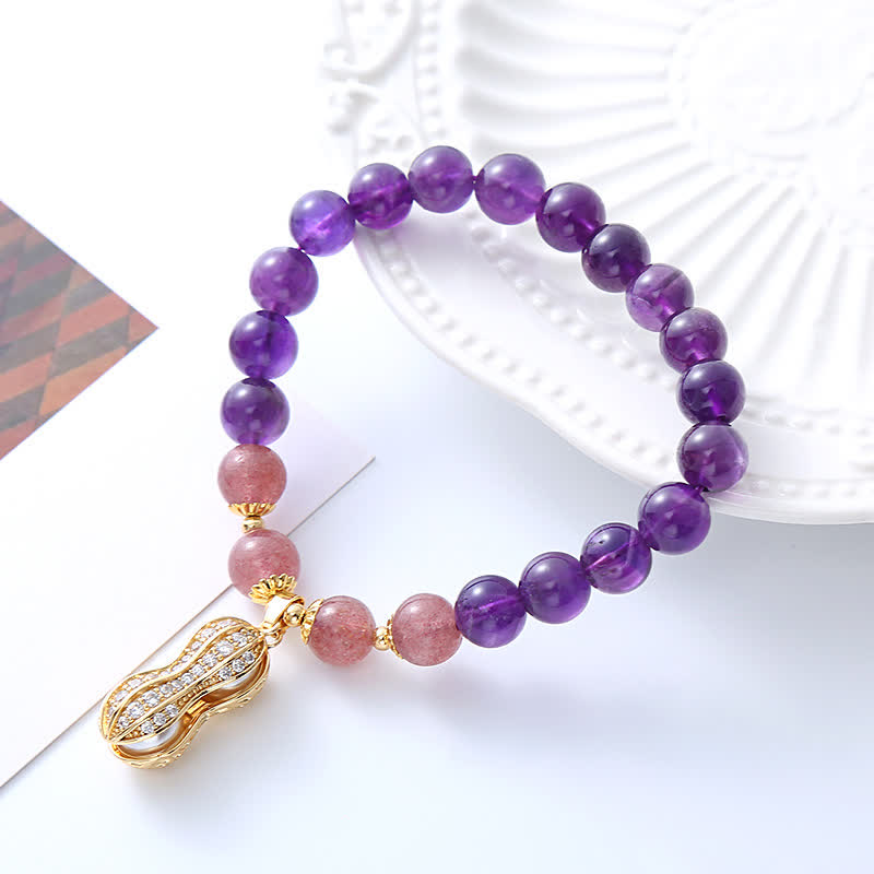 Buddha Stones Armband aus natürlichem Amethyst, Erdbeerquarz und Erdnuss – „Gute Dinge passieren“ - image 2