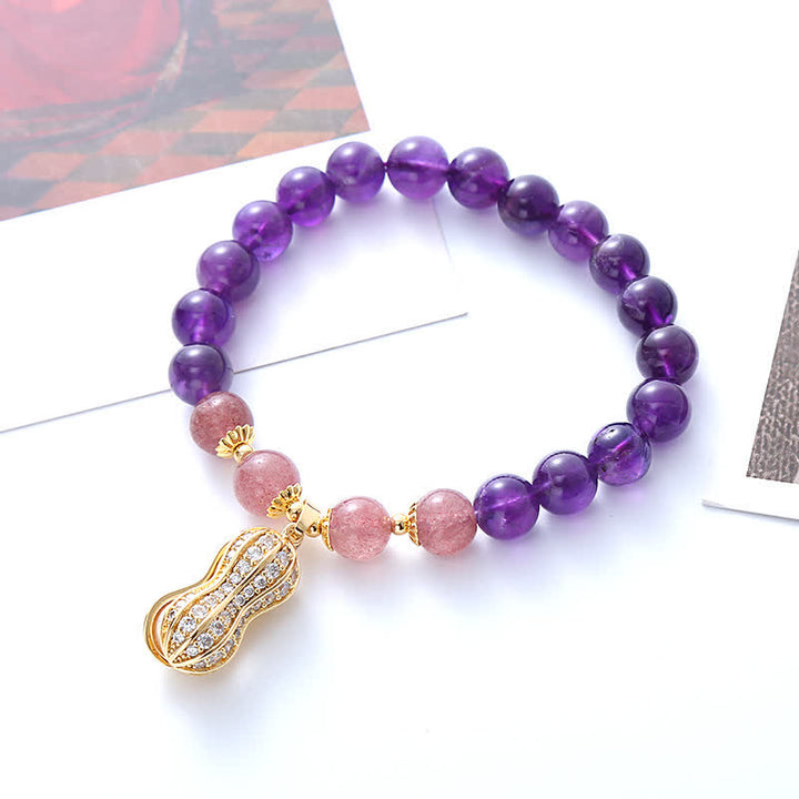 Buddha Stones Armband aus natürlichem Amethyst, Erdbeerquarz und Erdnuss – „Gute Dinge passieren“ - image 1
