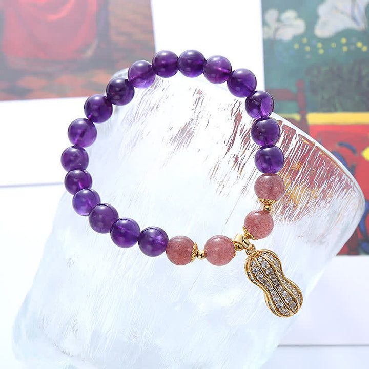 Buddha Stones Armband aus natürlichem Amethyst, Erdbeerquarz und Erdnuss – „Gute Dinge passieren“ - image 3