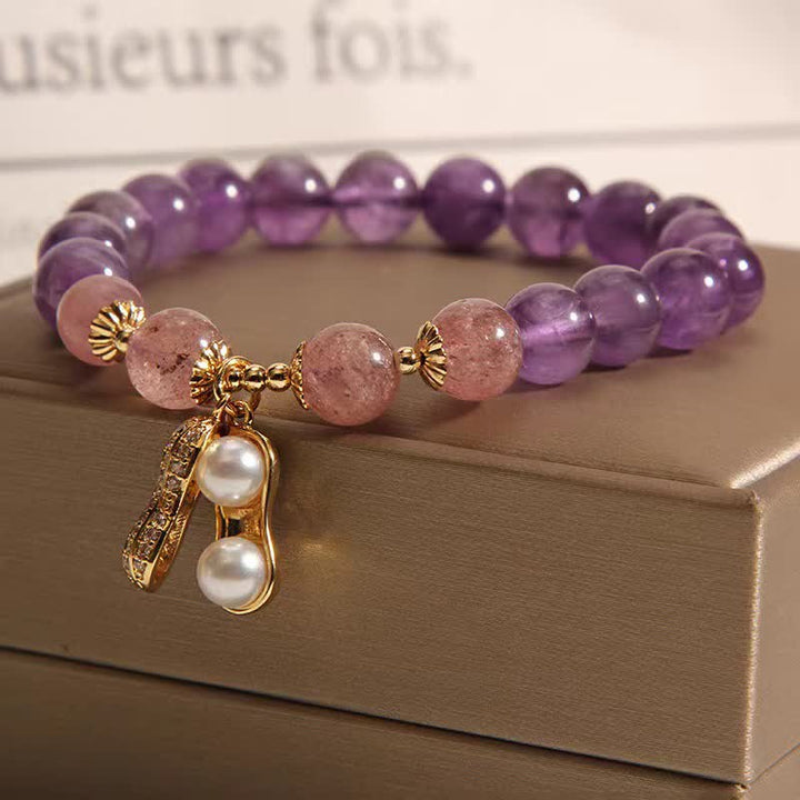 Buddha Stones Armband aus natürlichem Amethyst, Erdbeerquarz und Erdnuss – „Gute Dinge passieren“ - image 5