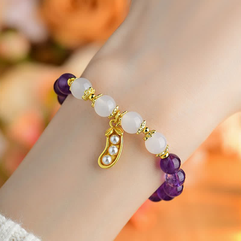 Buddha Stones Natürliches Amethyst-Weißachat-Erdnuss-Armband mit spiritueller Botschaft: „Gute Dinge geschehen“ - image 7
