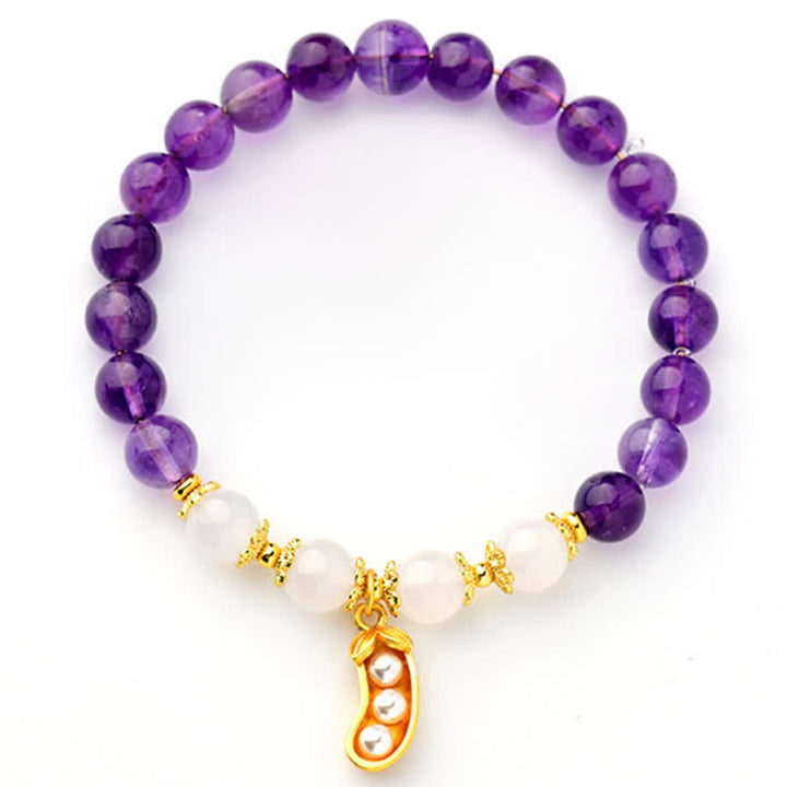 Buddha Stones Natürliches Amethyst-Weißachat-Erdnuss-Armband mit spiritueller Botschaft: „Gute Dinge geschehen“ - image 2