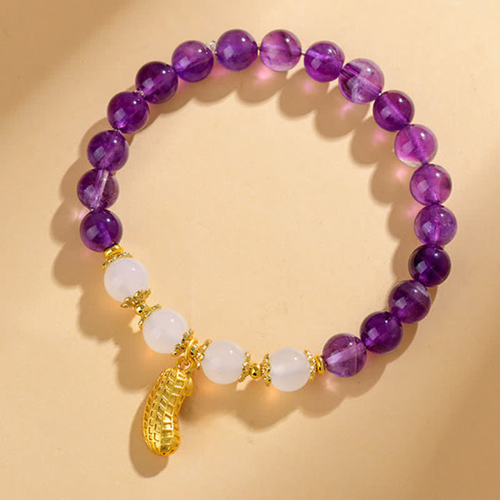 Buddha Stones Natürliches Amethyst-Weißachat-Erdnuss-Armband mit spiritueller Botschaft: „Gute Dinge geschehen“ - image 1