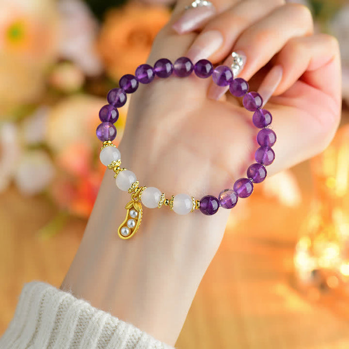 Buddha Stones Natürliches Amethyst-Weißachat-Erdnuss-Armband mit spiritueller Botschaft: „Gute Dinge geschehen“ - image 4