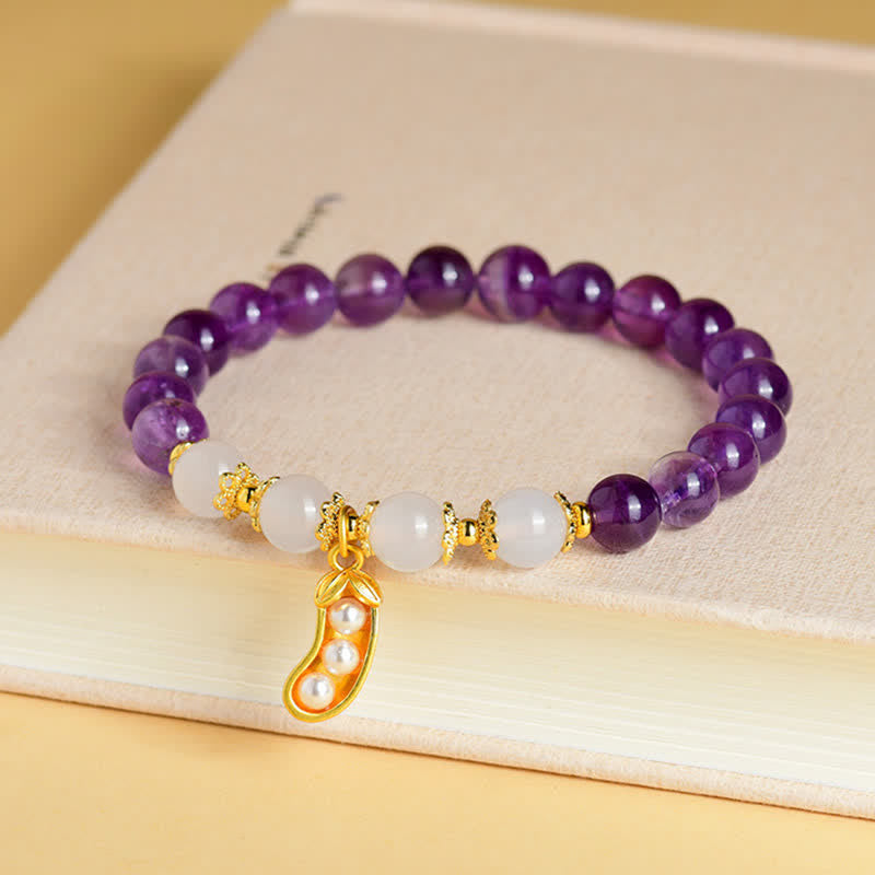Buddha Stones Natürliches Amethyst-Weißachat-Erdnuss-Armband mit spiritueller Botschaft: „Gute Dinge geschehen“ - image 3