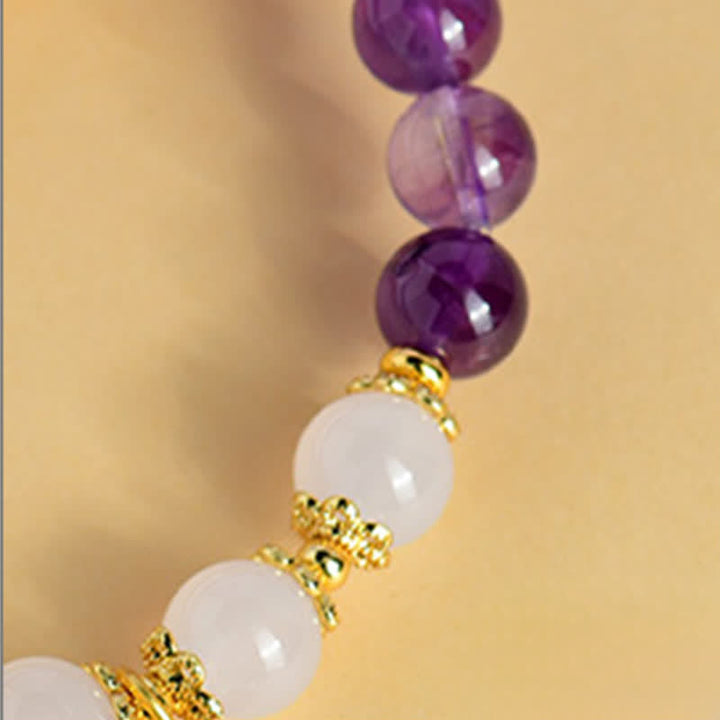 Buddha Stones Natürliches Amethyst-Weißachat-Erdnuss-Armband mit spiritueller Botschaft: „Gute Dinge geschehen“ - image 10
