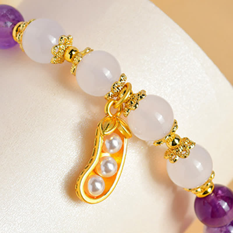 Buddha Stones Natürliches Amethyst-Weißachat-Erdnuss-Armband mit spiritueller Botschaft: „Gute Dinge geschehen“ - image 9