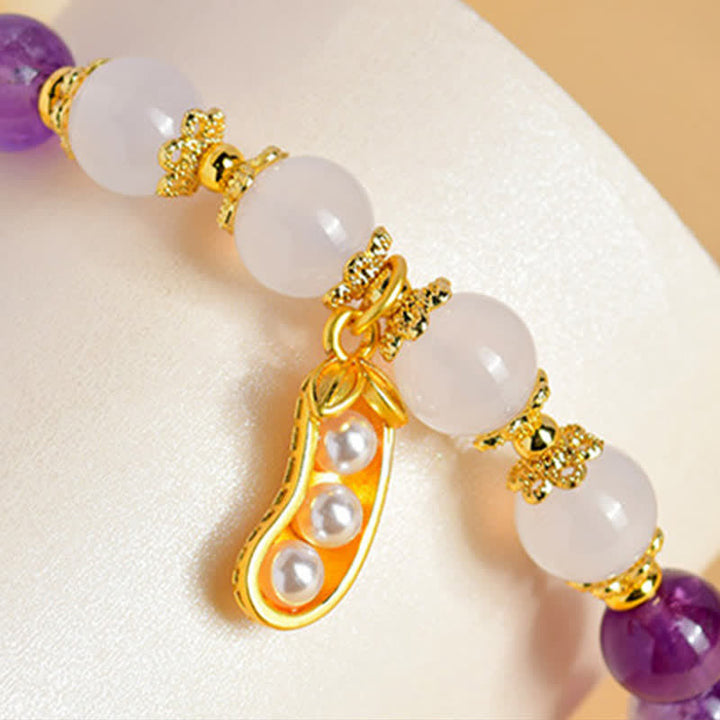 Buddha Stones Natürliches Amethyst-Weißachat-Erdnuss-Armband mit spiritueller Botschaft: „Gute Dinge geschehen“ - image 9