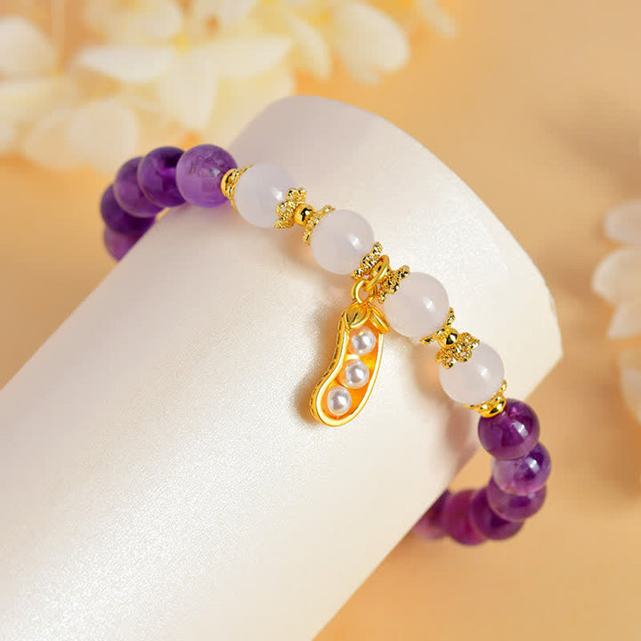 Buddha Stones Natürliches Amethyst-Weißachat-Erdnuss-Armband mit spiritueller Botschaft: „Gute Dinge geschehen“ - image 8