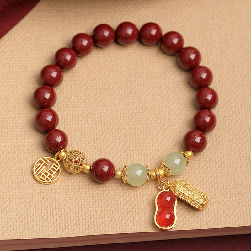 Buddha Stones Natürliches Zinnoberarmband mit Fu-Motiv und Erdnussmotiv – „Gute Dinge geschehen“ - image 1