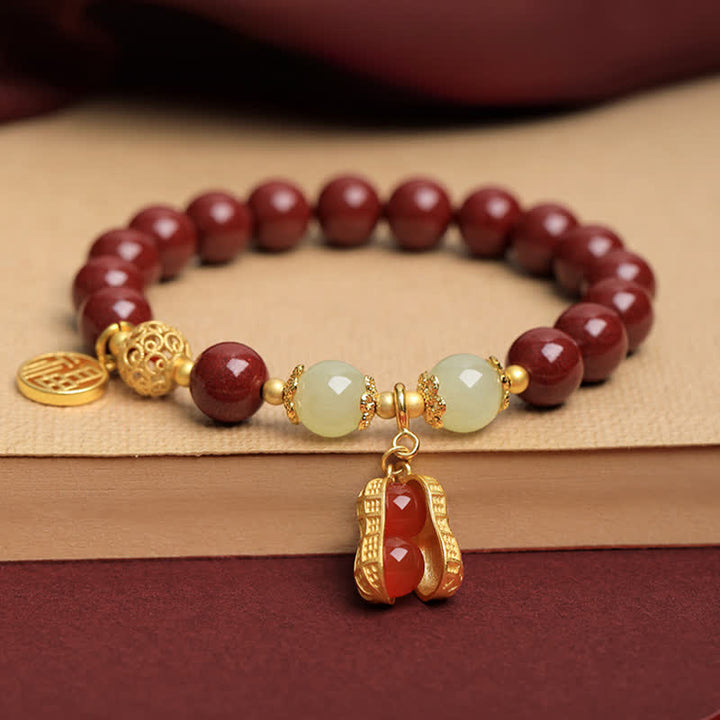 Buddha Stones Natürliches Zinnoberarmband mit Fu-Motiv und Erdnussmotiv – „Gute Dinge geschehen“ - image 2