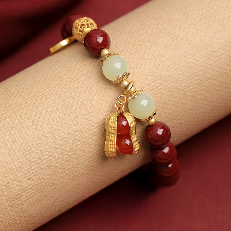 Buddha Stones Natürliches Zinnoberarmband mit Fu-Motiv und Erdnussmotiv – „Gute Dinge geschehen“ - image 3