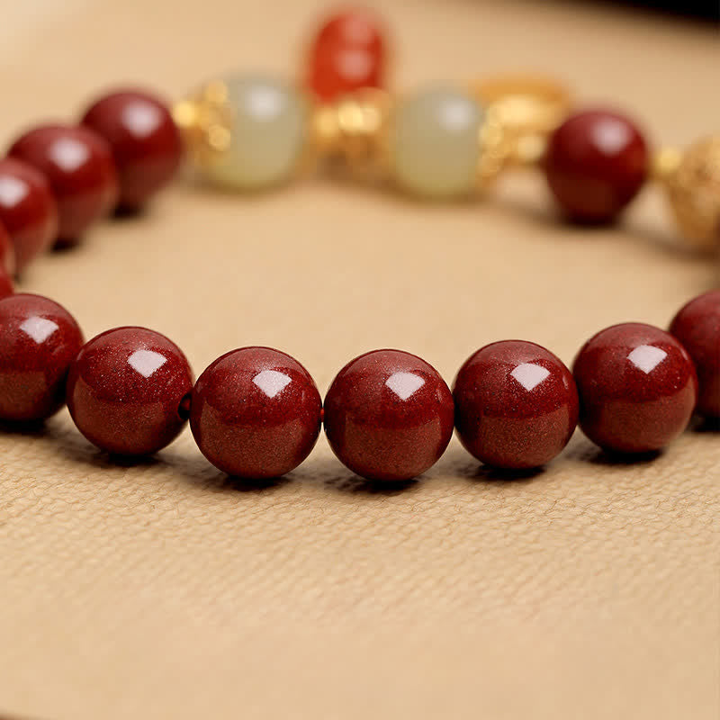 Buddha Stones Natürliches Zinnoberarmband mit Fu-Motiv und Erdnussmotiv – „Gute Dinge geschehen“ - image 4
