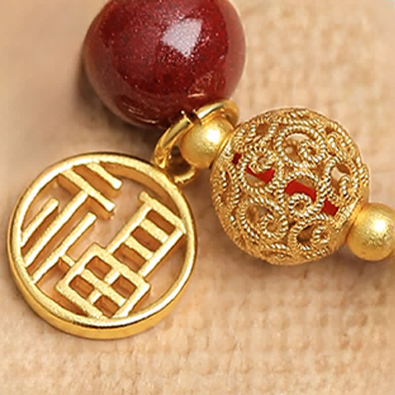 Buddha Stones Natürliches Zinnoberarmband mit Fu-Motiv und Erdnussmotiv – „Gute Dinge geschehen“ - image 8