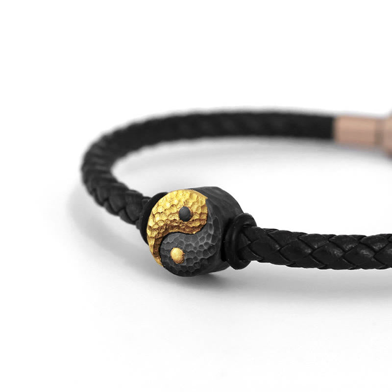Buddha Stones Lederarmband aus 925er Sterlingsilber und 999er Gold mit Yin-Yang-Bagua-Symbol für Balance - image 8