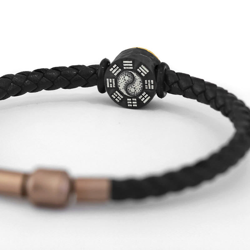 Buddha Stones Lederarmband aus 925er Sterlingsilber und 999er Gold mit Yin-Yang-Bagua-Symbol für Balance - image 4