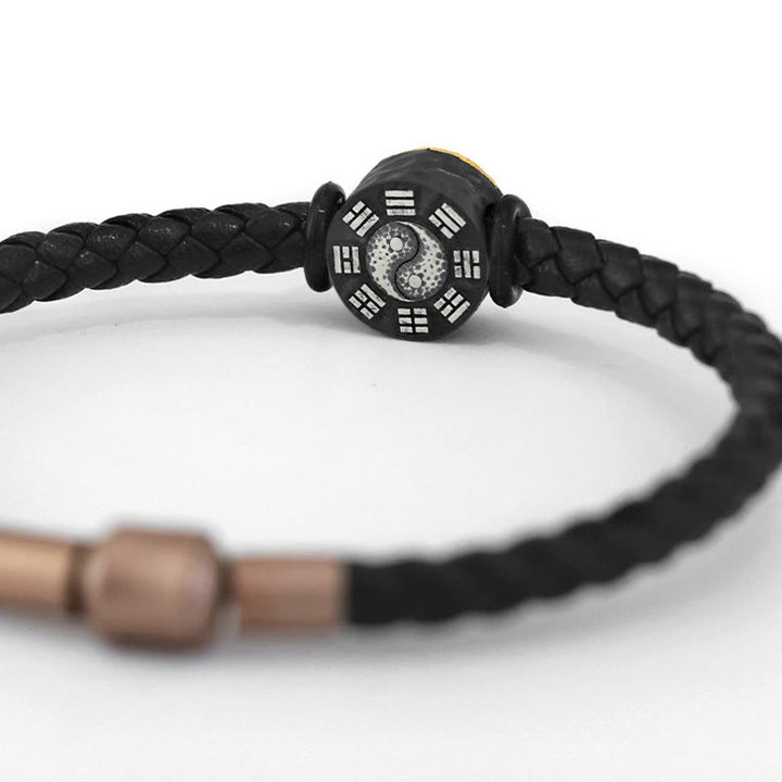 Buddha Stones Lederarmband aus 925er Sterlingsilber und 999er Gold mit Yin-Yang-Bagua-Symbol für Balance - image 4