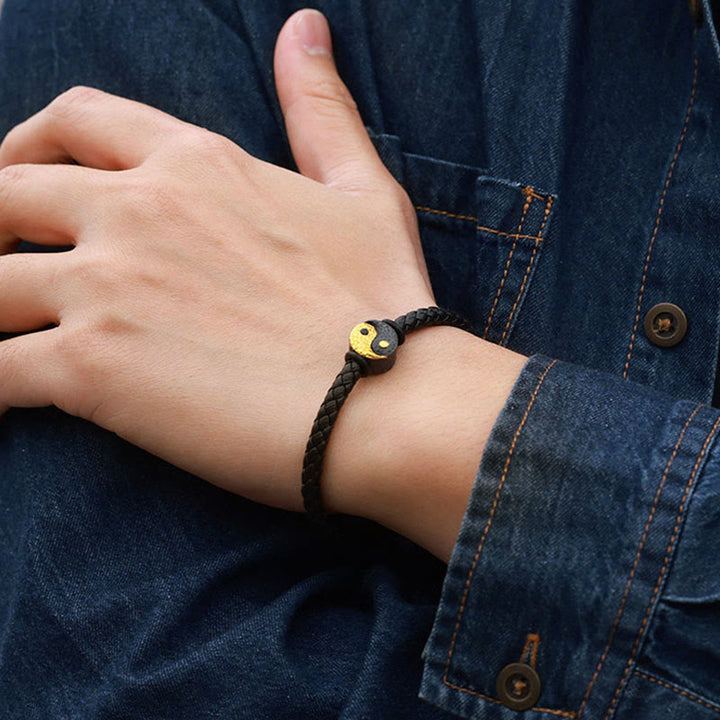 Buddha Stones Lederarmband aus 925er Sterlingsilber und 999er Gold mit Yin-Yang-Bagua-Symbol für Balance - image 11