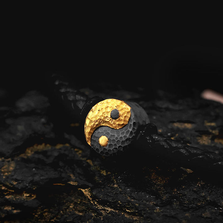 Buddha Stones Lederarmband aus 925er Sterlingsilber und 999er Gold mit Yin-Yang-Bagua-Symbol für Balance - image 9