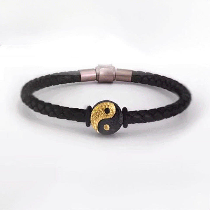 Buddha Stones Lederarmband aus 925er Sterlingsilber und 999er Gold mit Yin-Yang-Bagua-Symbol für Balance - image 12