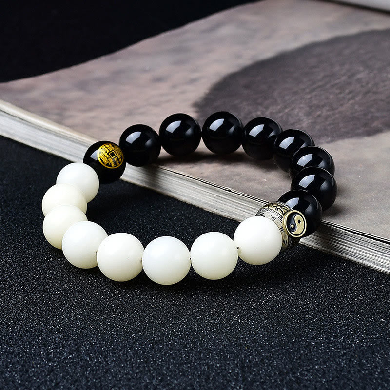 Buddha Stones Armband aus schwarzem Obsidian, Bodhi-Samen, Yin-Yang-Mantra mit neun Zeichen, Berggeister-Motiv, Geld ausgeben, Stärke - image 2