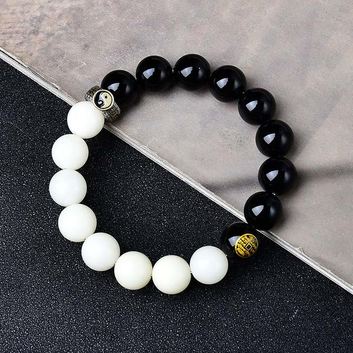 Buddha Stones Armband aus schwarzem Obsidian, Bodhi-Samen, Yin-Yang-Mantra mit neun Zeichen, Berggeister-Motiv, Geld ausgeben, Stärke - image 3