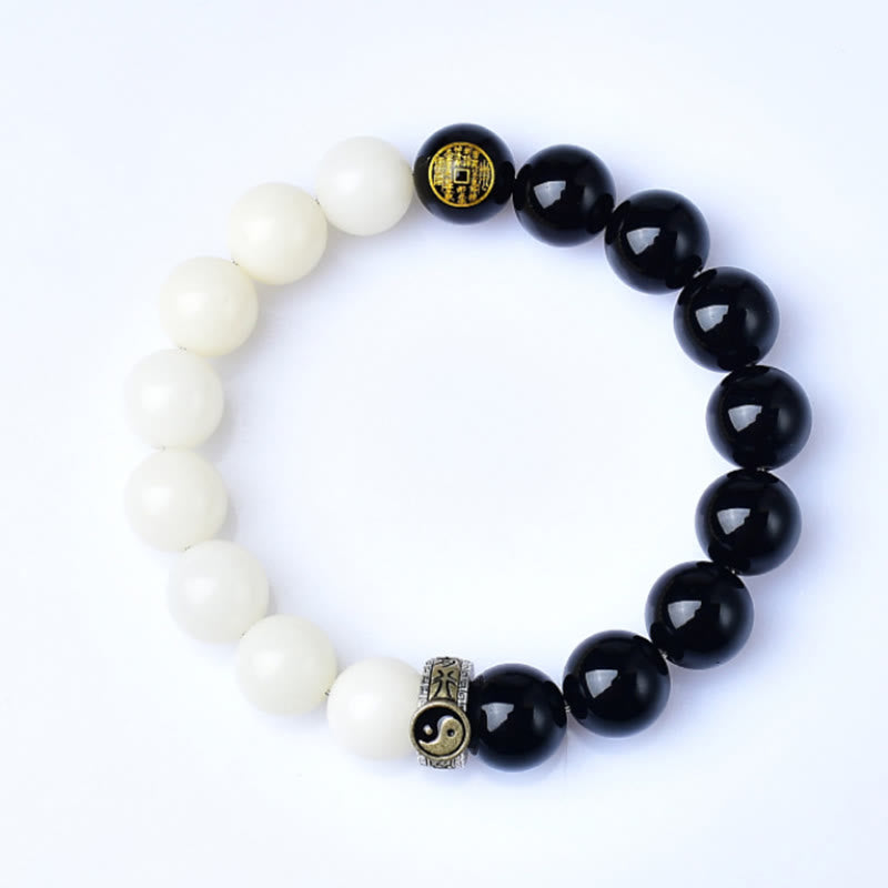 Buddha Stones Armband aus schwarzem Obsidian, Bodhi-Samen, Yin-Yang-Mantra mit neun Zeichen, Berggeister-Motiv, Geld ausgeben, Stärke - image 5