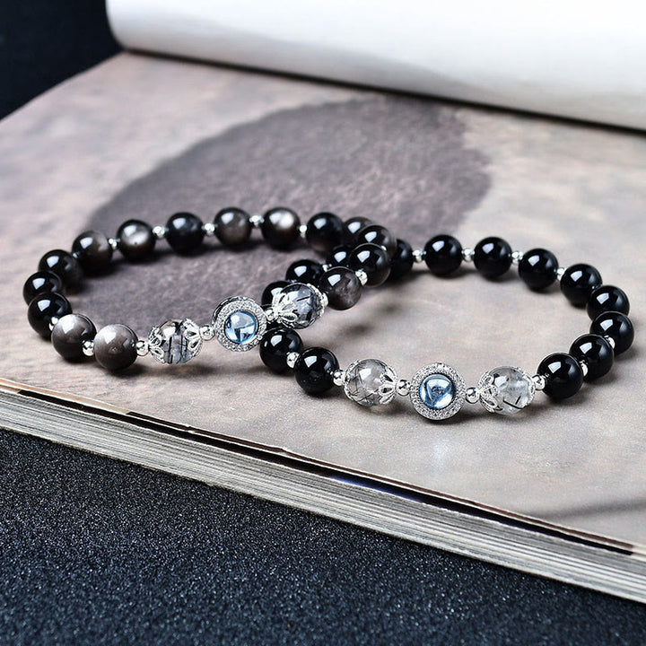 Buddha Stones Schwarzes Obsidian-Armband mit silbernem Schimmer, Obsidian und Zirkon – Reinigungsarmband - image 6