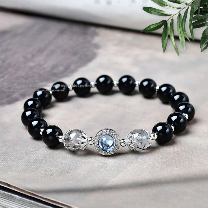 Buddha Stones Schwarzes Obsidian-Armband mit silbernem Schimmer, Obsidian und Zirkon – Reinigungsarmband - Schwarzer Obsidian - 8 mm (Handgelenkumfang: 15-16 cm) - image 0