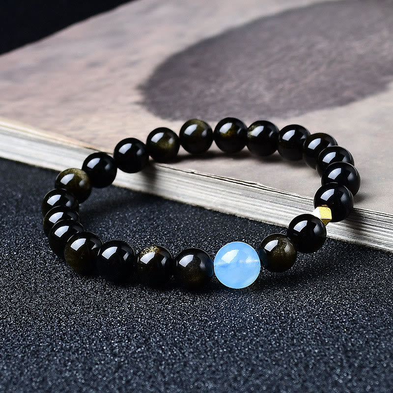 Buddha Stones Armband aus Obsidianperlen mit natürlichem Goldglanz zum Schutz - image 2