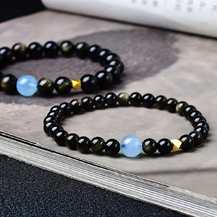 Buddha Stones Armband aus Obsidianperlen mit natürlichem Goldglanz zum Schutz - image 0