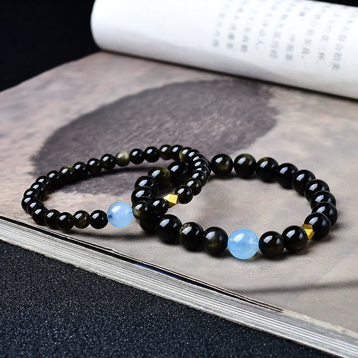 Buddha Stones Armband aus Obsidianperlen mit natürlichem Goldglanz zum Schutz - image 3