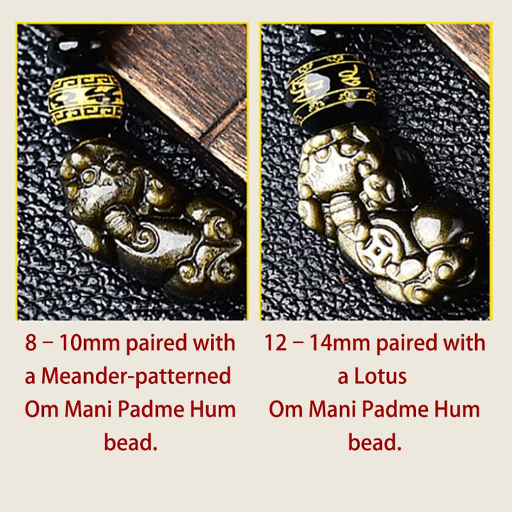 Buddha Stones Armband aus natürlichem, goldglänzendem Obsidian mit PiXiu Om Mani Padme Hum Schutzseil - image 5