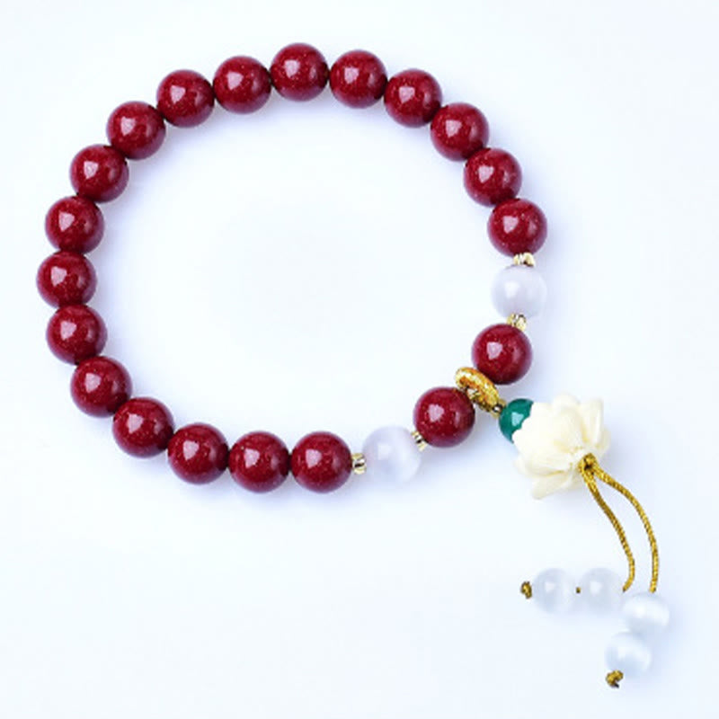 Buddha Stones Natürliches Armband mit Zinnober, Katzenaugen-Elfenbein, Lotus-Fruchtanhänger und Segenssymbol - image 4