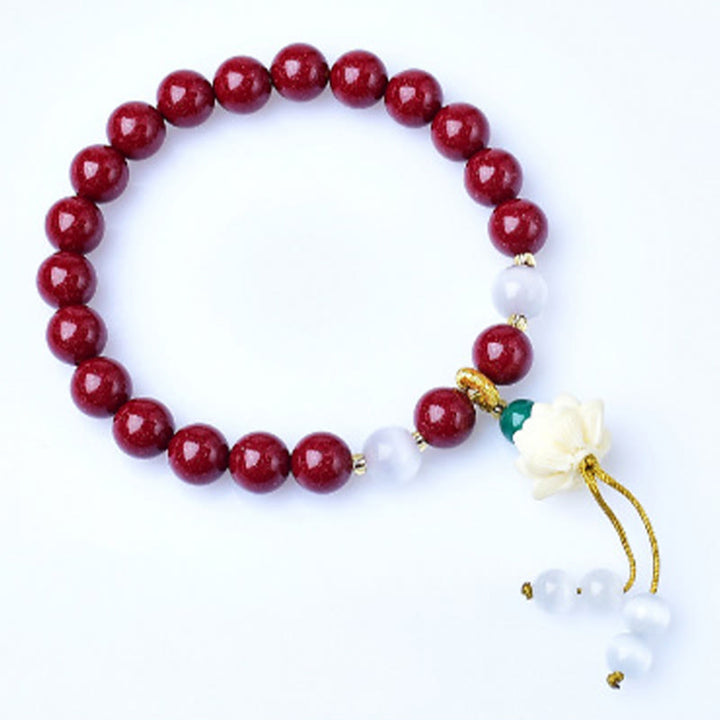 Buddha Stones Natürliches Armband mit Zinnober, Katzenaugen-Elfenbein, Lotus-Fruchtanhänger und Segenssymbol - image 4