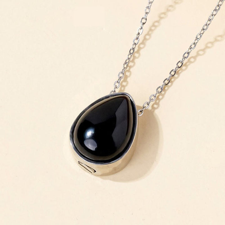 Buddha Stones Halskettenanhänger aus natürlichem blauem Spitzenachat, Rosenquarz und schwarzem Onyx in Tropfenform – Balance-Design - Schwarze Onyx-Silberkette - image 6