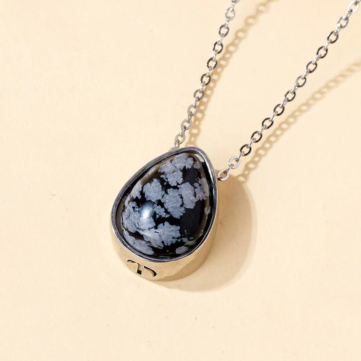 Buddha Stones Halskettenanhänger aus natürlichem blauem Spitzenachat, Rosenquarz und schwarzem Onyx in Tropfenform – Balance-Design - Schneeflocken-Obsidian-Silberkette - image 16