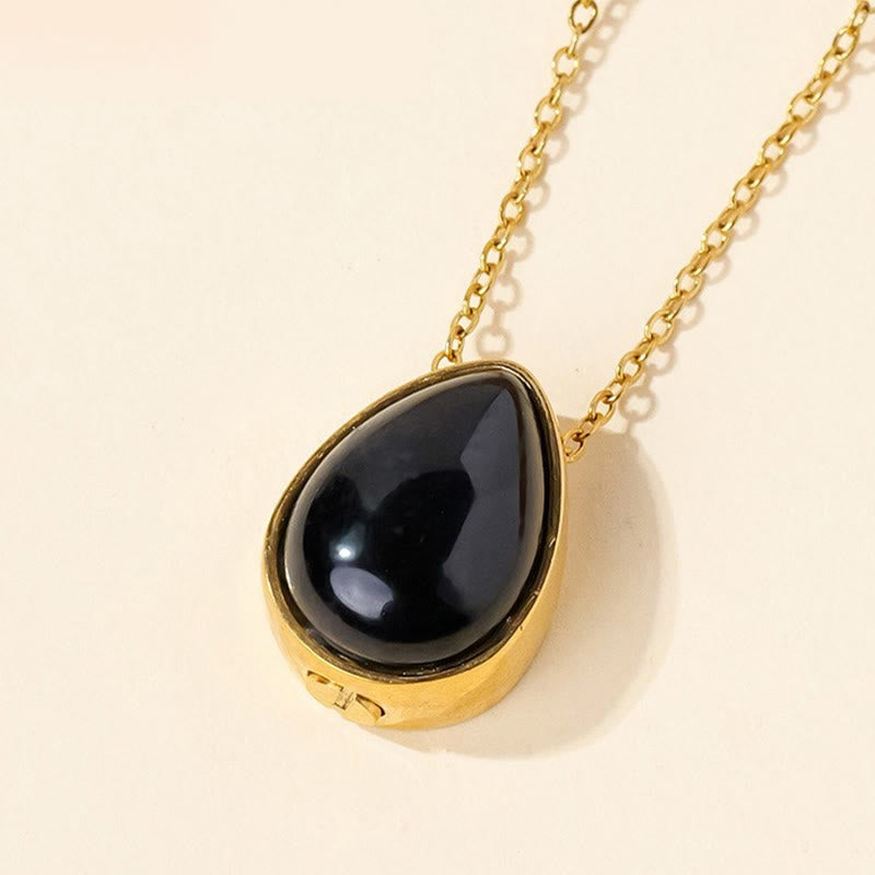 Buddha Stones Halskettenanhänger aus natürlichem blauem Spitzenachat, Rosenquarz und schwarzem Onyx in Tropfenform – Balance-Design - Schwarze Onyx-Goldkette - image 7