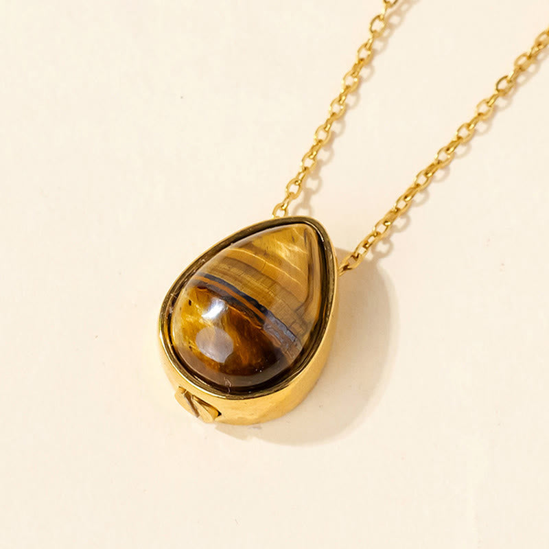 Buddha Stones Halskettenanhänger aus natürlichem blauem Spitzenachat, Rosenquarz und schwarzem Onyx in Tropfenform – Balance-Design - Tigerauge-Goldkette - image 10