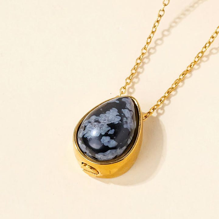 Buddha Stones Halskettenanhänger aus natürlichem blauem Spitzenachat, Rosenquarz und schwarzem Onyx in Tropfenform – Balance-Design - Schneeflocken-Obsidian-Goldkette - image 17