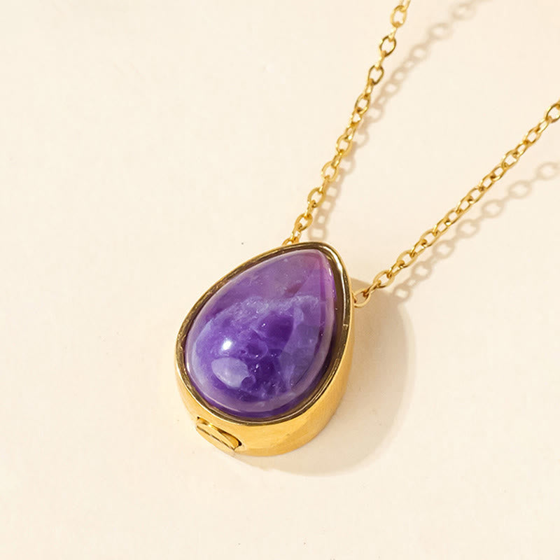 Buddha Stones Halskettenanhänger aus natürlichem blauem Spitzenachat, Rosenquarz und schwarzem Onyx in Tropfenform – Balance-Design - Amethyst-Goldkette - image 20