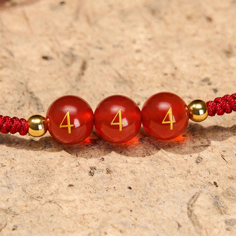 Buddha Stones Engelszahl Rote Schnur Rote Achatperlen Glück Geflochtenes verstellbares Armband - image 3