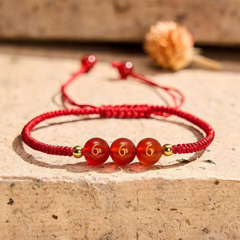 Buddha Stones Engelszahl Rote Schnur Rote Achatperlen Glück Geflochtenes verstellbares Armband - Engelszahl 666 - Rotes Band (Handgelenkumfang 15-22 cm) - image 18