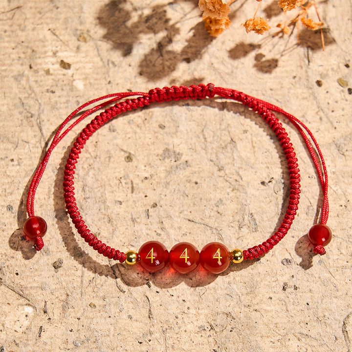 Buddha Stones Engelszahl Rote Schnur Rote Achatperlen Glück Geflochtenes verstellbares Armband - image 1