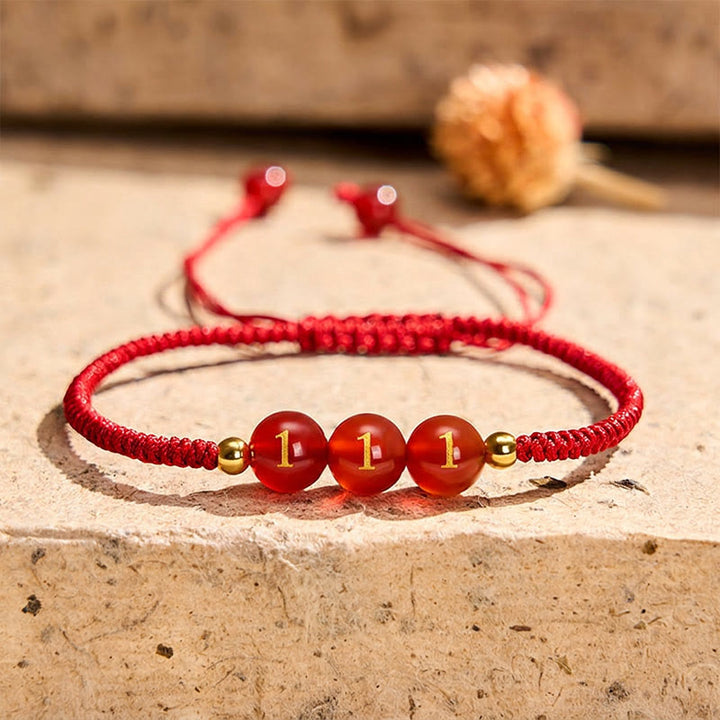 Buddha Stones Engelszahl Rote Schnur Rote Achatperlen Glück Geflochtenes verstellbares Armband - Engelszahl 111 - Rotes Band (Handgelenkumfang 15-22 cm) - image 10