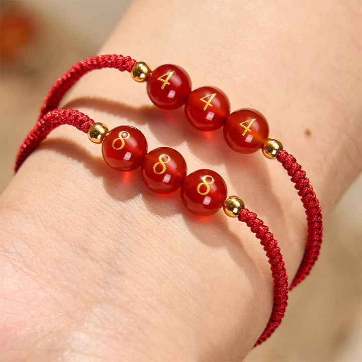 Buddha Stones Engelszahl Rote Schnur Rote Achatperlen Glück Geflochtenes verstellbares Armband - image 5