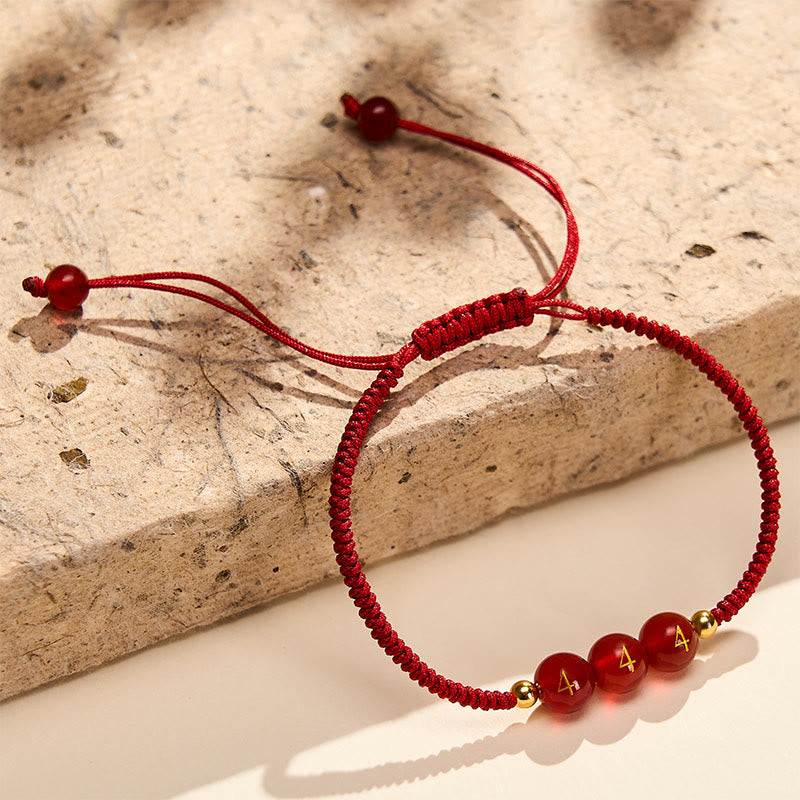 Buddha Stones Engelszahl Rote Schnur Rote Achatperlen Glück Geflochtenes verstellbares Armband - image 2